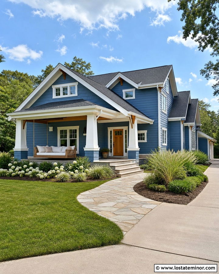 Denim Blue Craftsman With Cedar Daybed - 30 Denim Blue House Design With Daybed Ideas