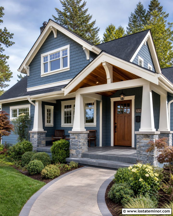 Denim Blue Craftsman With Cedar Porch Ceiling - 30 Denim Blue House Design With Porch Ceiling Ideas