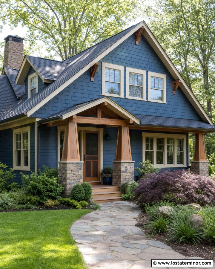 Denim Blue Craftsman With Cedar Screen Door - 30 Denim Blue House Design With Screen Door Ideas