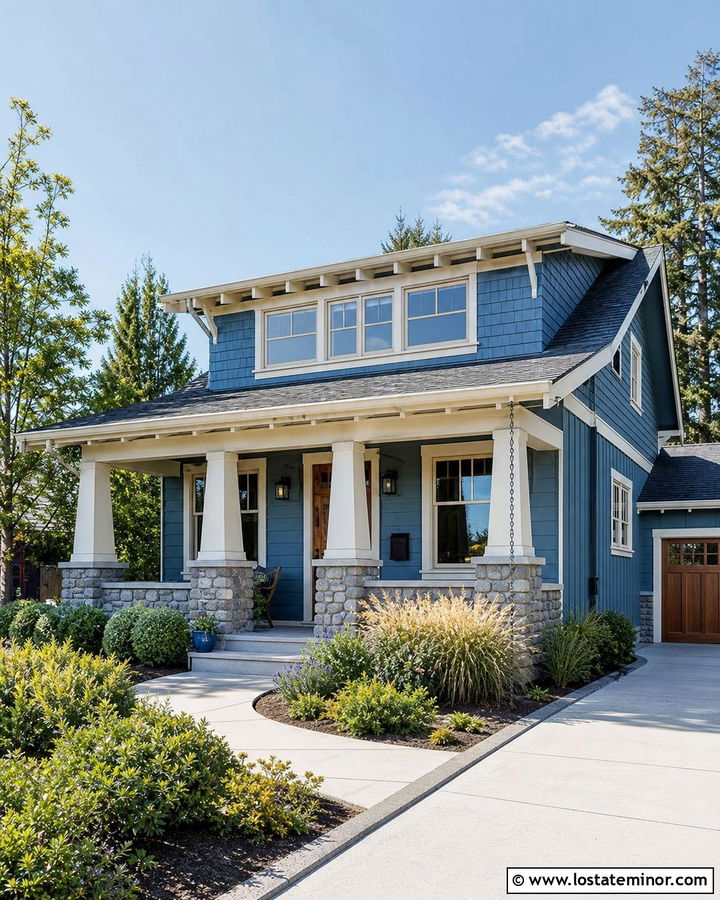 Denim Blue Craftsman With Shed Dormers - 30 Denim Blue House Design With Dormers Ideas