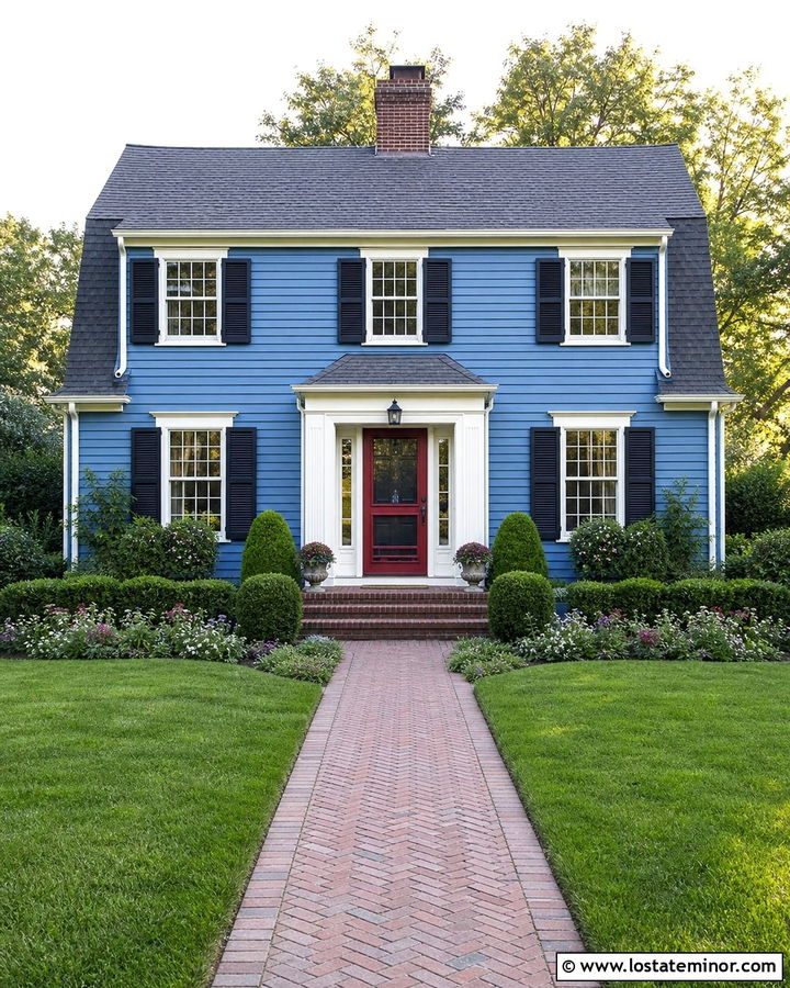 Denim Blue Dutch Colonial With Red Screen Door - 30 Denim Blue House Design With Screen Door Ideas