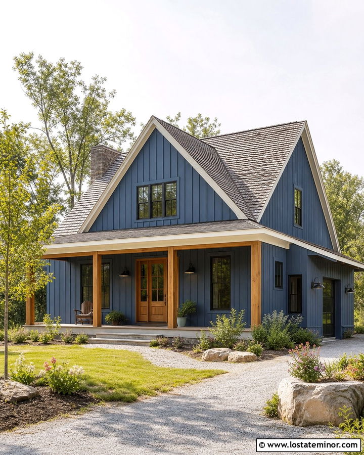 Denim Blue Farmhouse With Weathered Wood Shingles - 30 Denim Blue House Design With Shingles Ideas