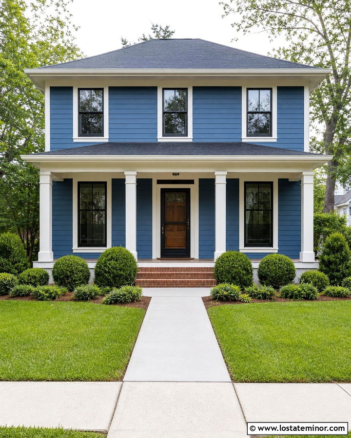 Denim Blue Foursquare With Black Screen Door - 30 Denim Blue House Design With Screen Door Ideas