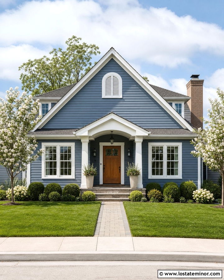 Denim Blue Gable House With Decorative Vent - 30 Denim Blue House Design With Gables Ideas