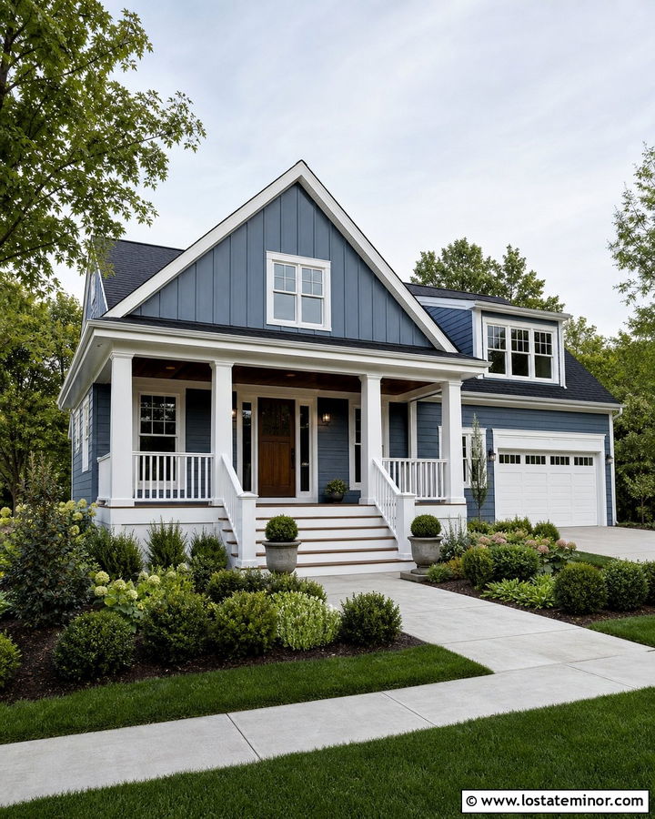 Denim Blue Gable House With Front Porch - 30 Denim Blue House Design With Gables Ideas