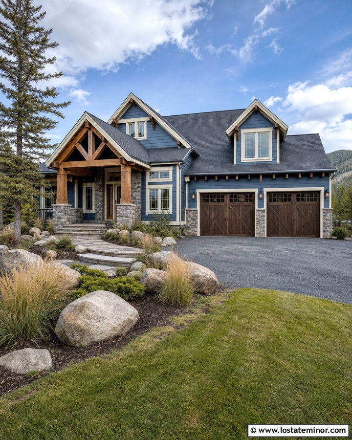 Denim Blue Gable House With Timber Truss - 30 Denim Blue House Design With Gables Ideas