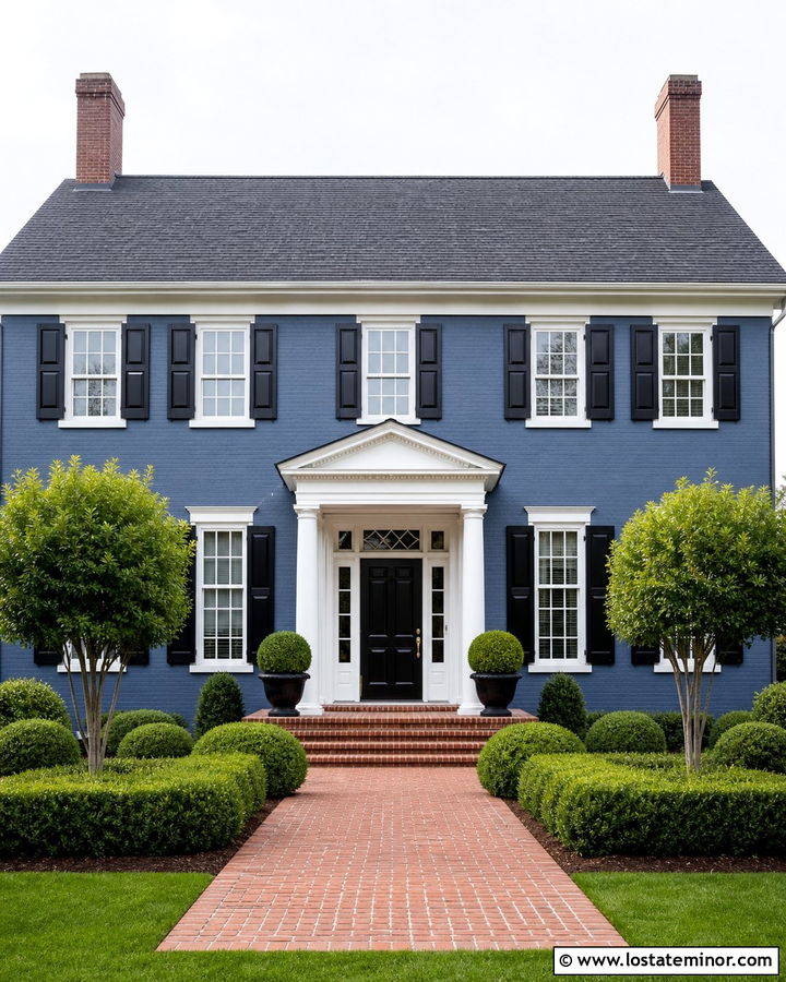 Denim Blue Georgian House With Twin Chimneys - 30 Denim Blue House Design With Chimney Ideas