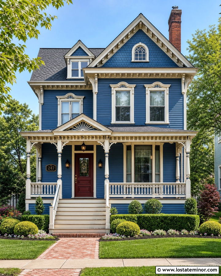 Denim Blue Historic House With Address Plaque - 30 Denim Blue House Design With House Numbers Ideas
