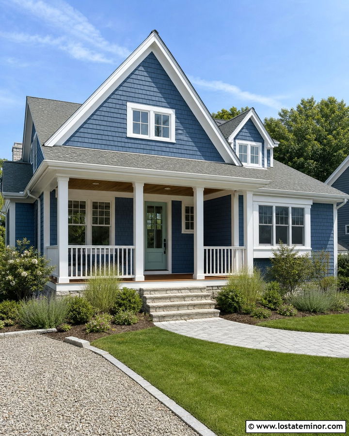 Denim Blue House With Aqua Front Door - 30 Denim Blue House Design With Front Door Ideas