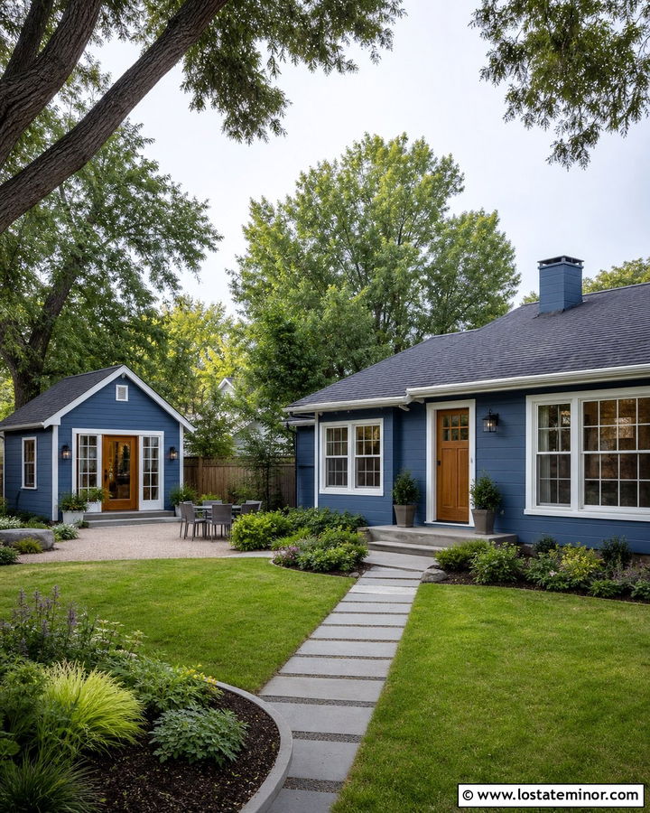 Denim Blue House With Backyard Studio - 30 Denim Blue House Design With Backyard Ideas