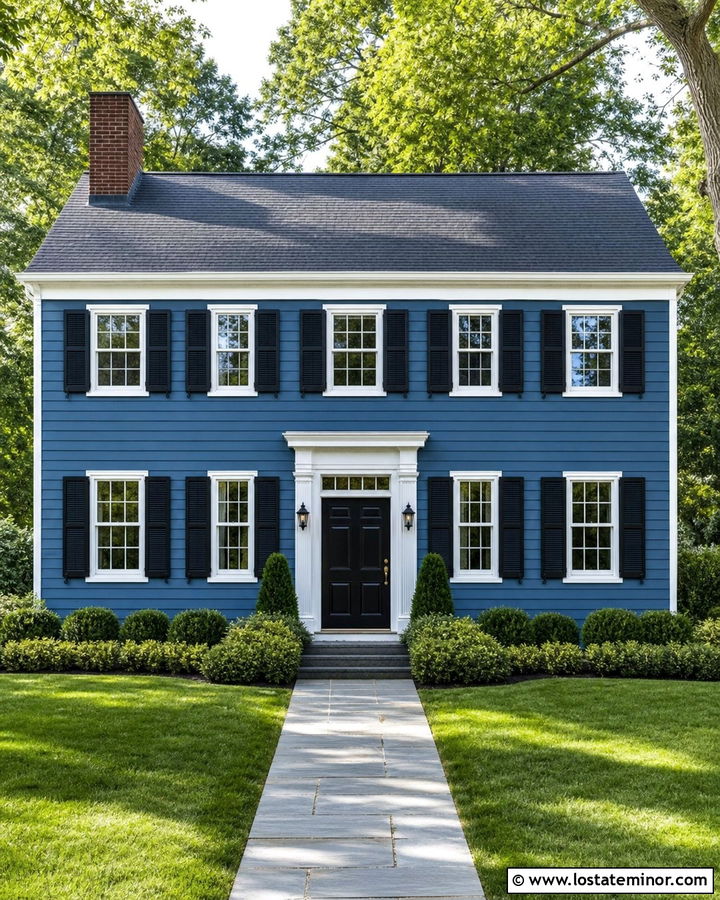 Denim Blue House With Black Front Door - 30 Denim Blue House Design With Front Door Ideas