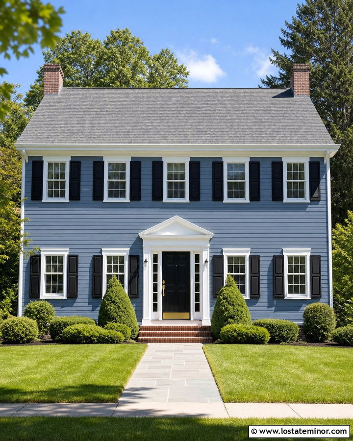 Denim Blue House With Black Front Door - 30 Denim Blue House Design With Entry Door Ideas