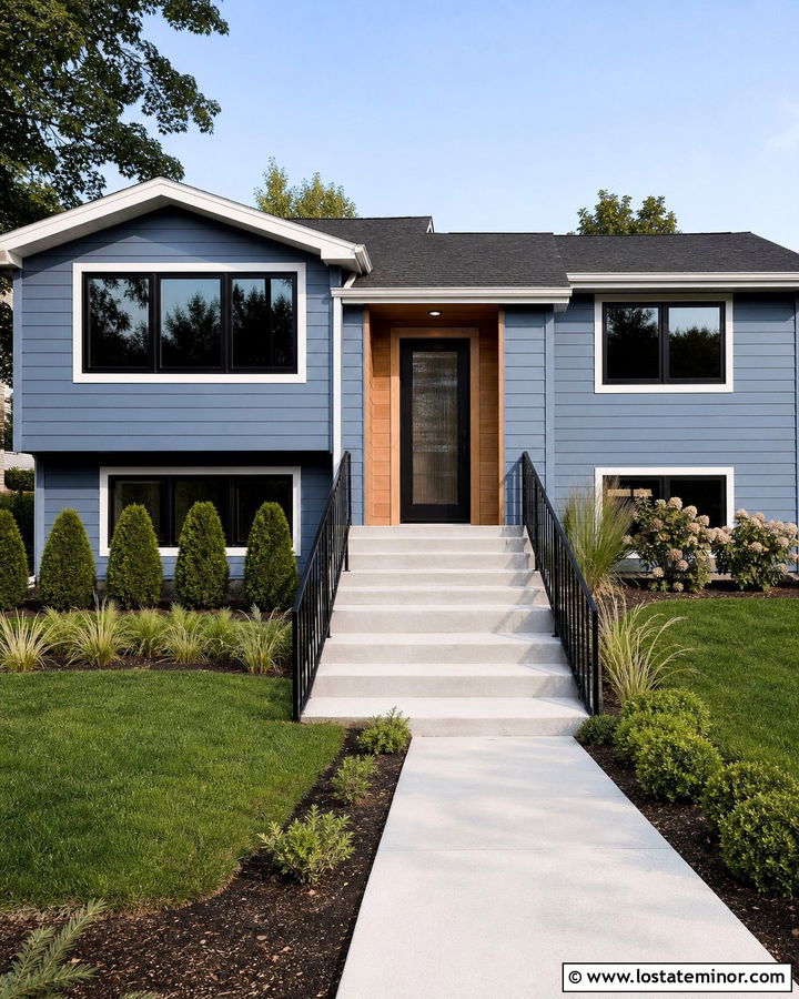 Denim Blue House With Black Glass Front Door - 30 Denim Blue House Design With Entry Door Ideas