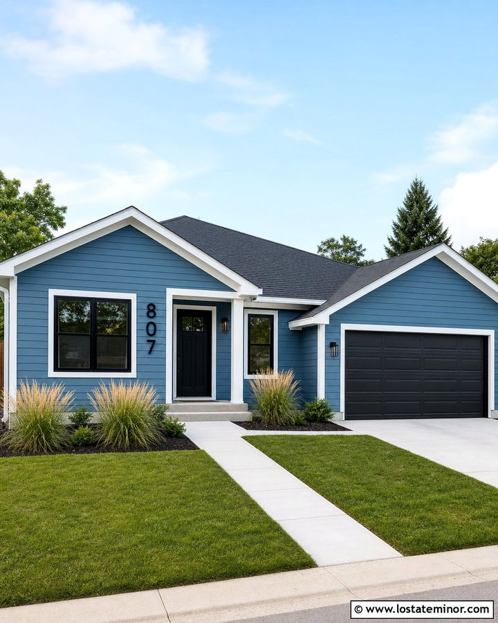 Denim Blue House With Black House Numbers - 30 Denim Blue House Design With House Numbers Ideas