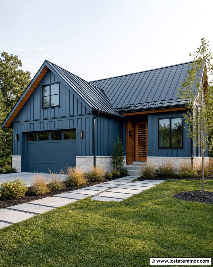 Denim Blue House With Black Metal Roof - 30 Denim Blue House Design With Roof Ideas