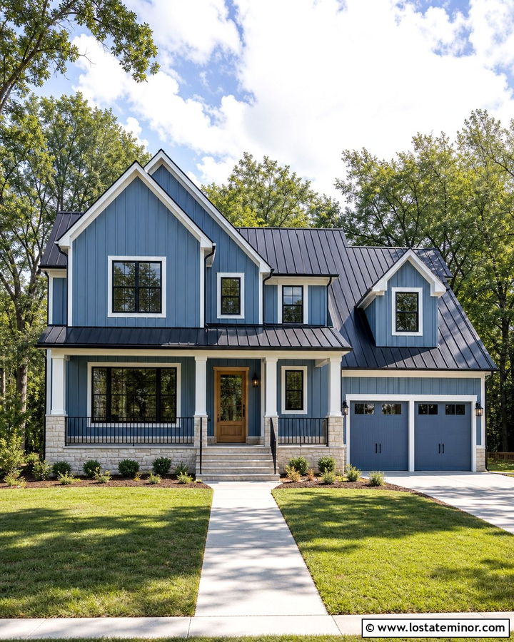 Denim Blue House With Black Metal Roof - 30 Denim Blue House Design With Accents Ideas