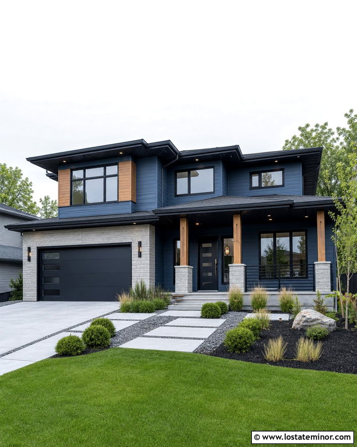 Denim Blue House With Black Porch Ceiling - 30 Denim Blue House Design With Porch Ceiling Ideas