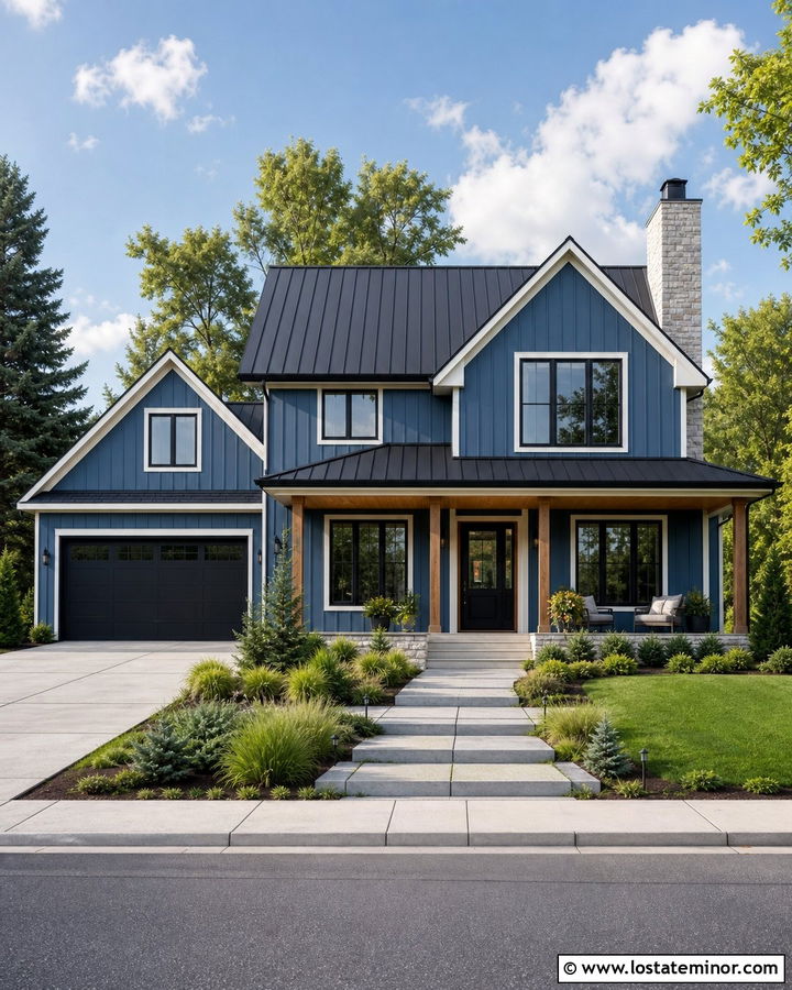 Denim Blue House With Black Roof And Storm Door - 30 Denim Blue House Design With Storm Door Ideas