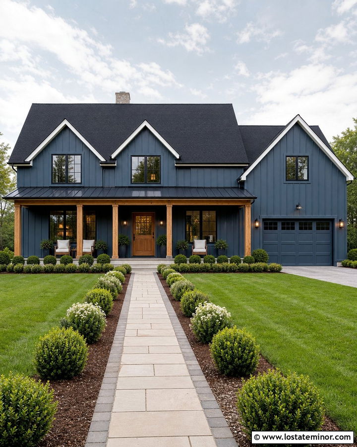 Denim Blue House With Black Roof - 30 Denim Blue House Design With Roof Ideas
