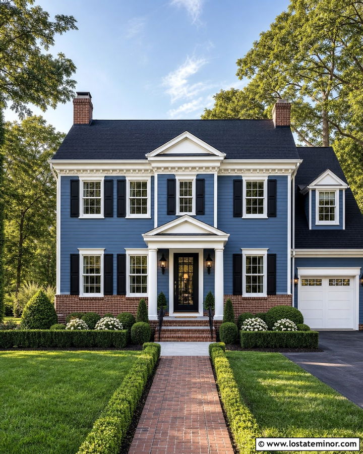Denim Blue House With Black Shutters And Storm Door - 30 Denim Blue House Design With Storm Door Ideas