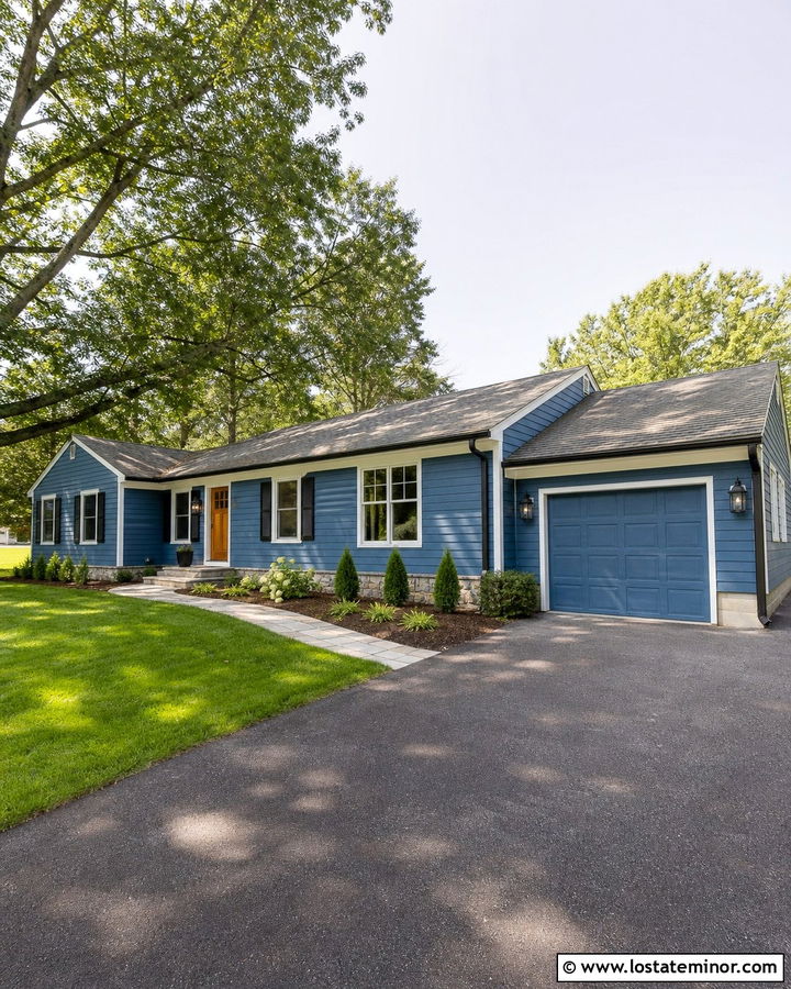 Denim Blue House With Black Shutters - 30 Denim Blue House Design With Accents Ideas