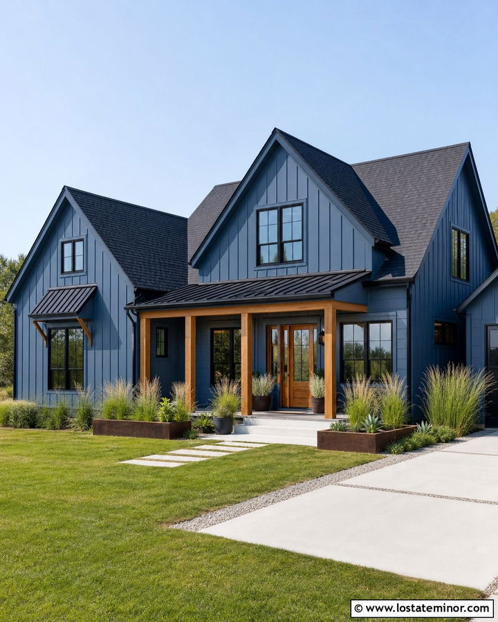 Denim Blue House With Black Trim And Slate Shingles - 30 Denim Blue House Design With Shingles Ideas
