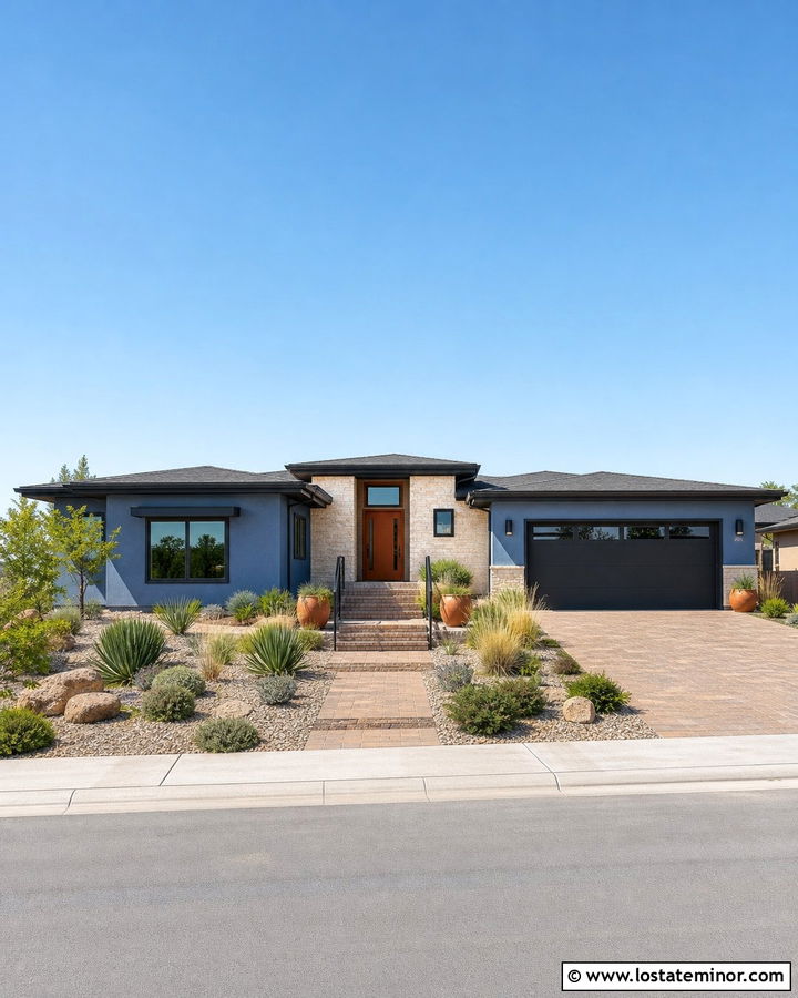 Denim Blue House With Black Trim And Terracotta Door - 30 Denim Blue House Design With Trim Ideas