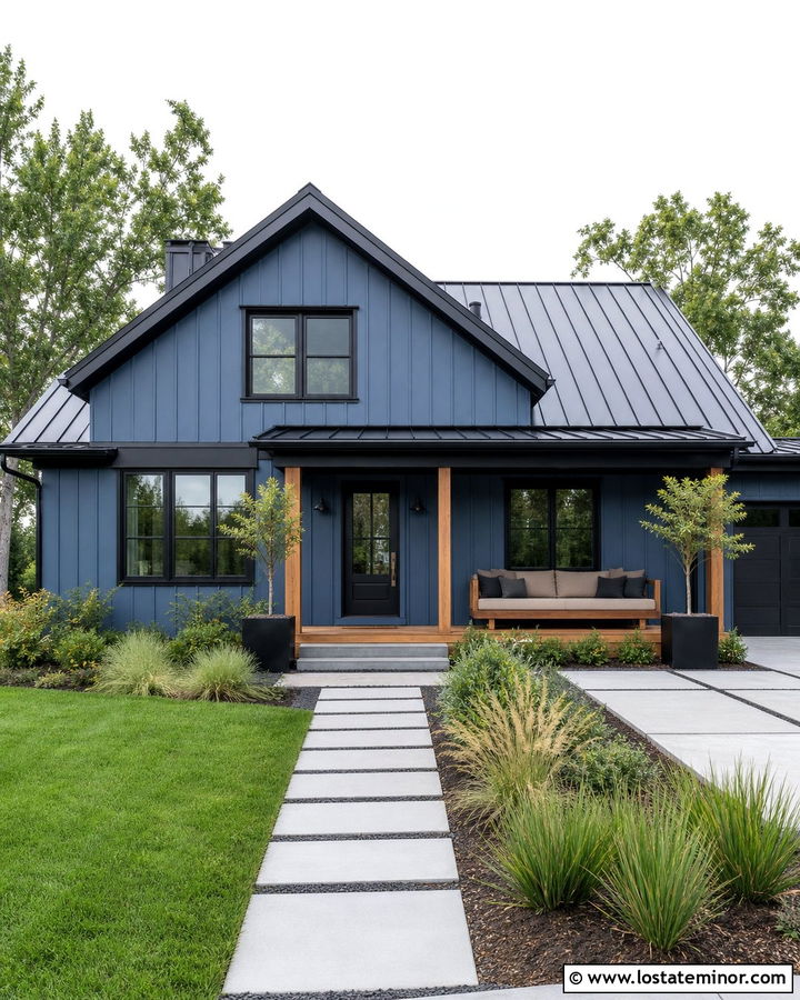 Denim Blue House With Black Trim Daybed - 30 Denim Blue House Design With Daybed Ideas