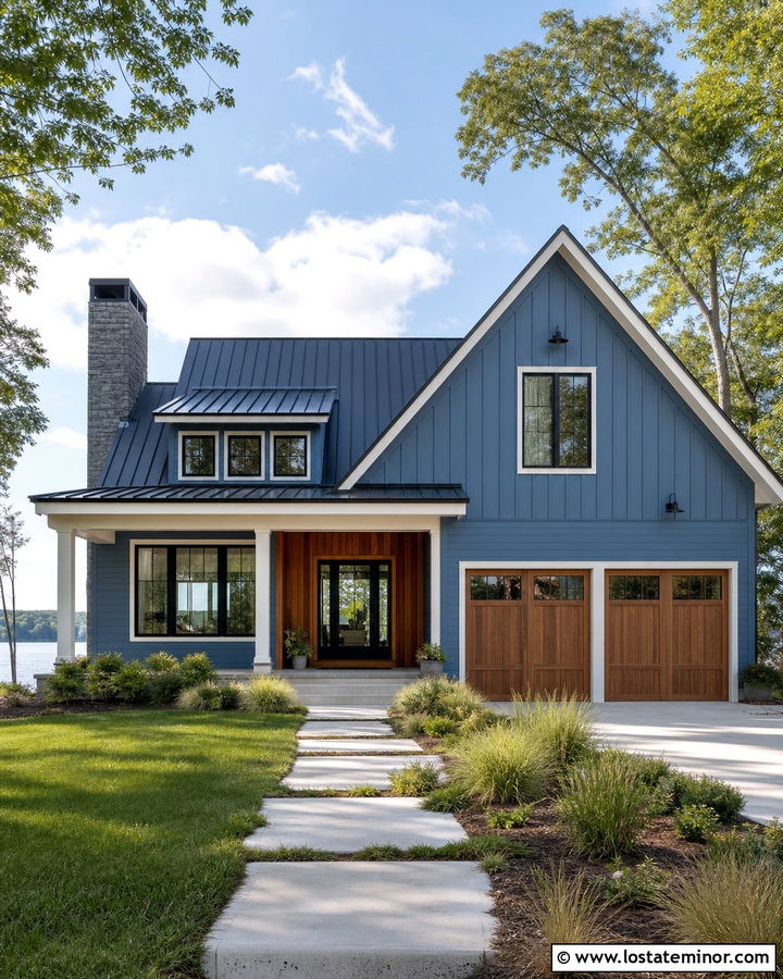Denim Blue House With Blue Gray Metal Roof - 30 Denim Blue House Design With Roof Ideas
