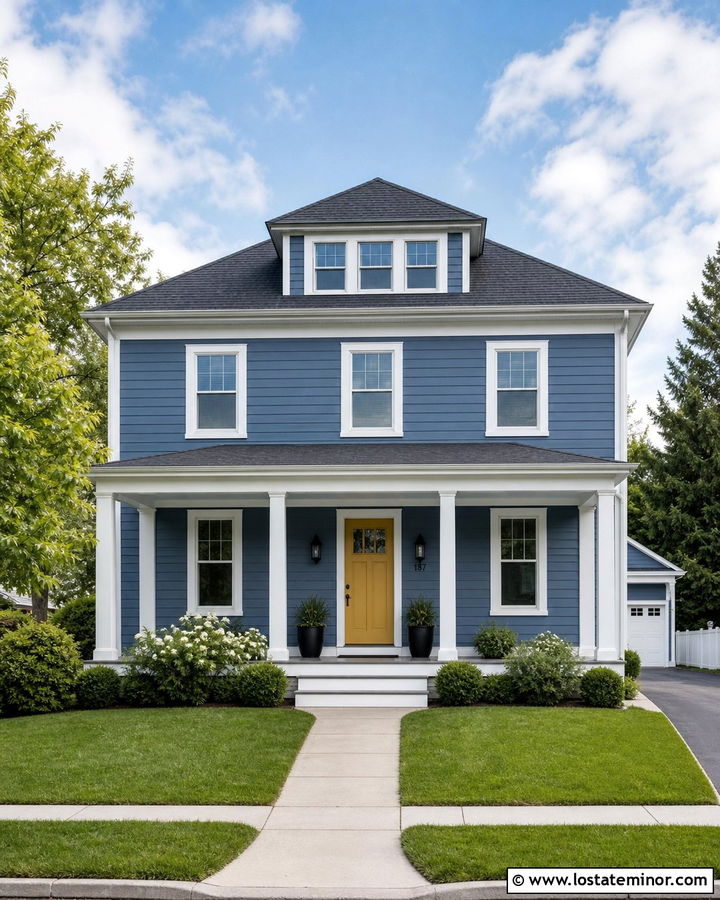 Denim Blue House With Blue Gray Porch Ceiling - 30 Denim Blue House Design With Porch Ceiling Ideas