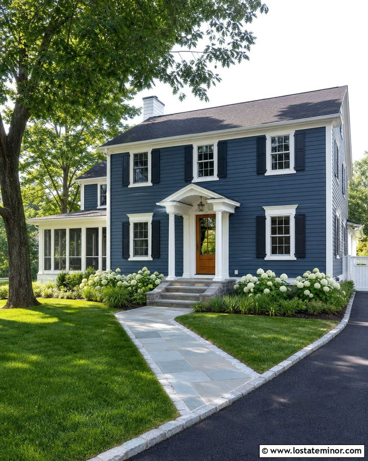 Denim Blue House With Bluestone Walkway - 30 Denim Blue House Design With Walkway Ideas
