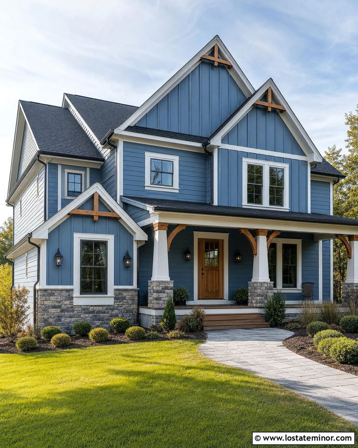 Denim Blue House With Board And Batten Gables - 30 Denim Blue House Design With Shingles Ideas