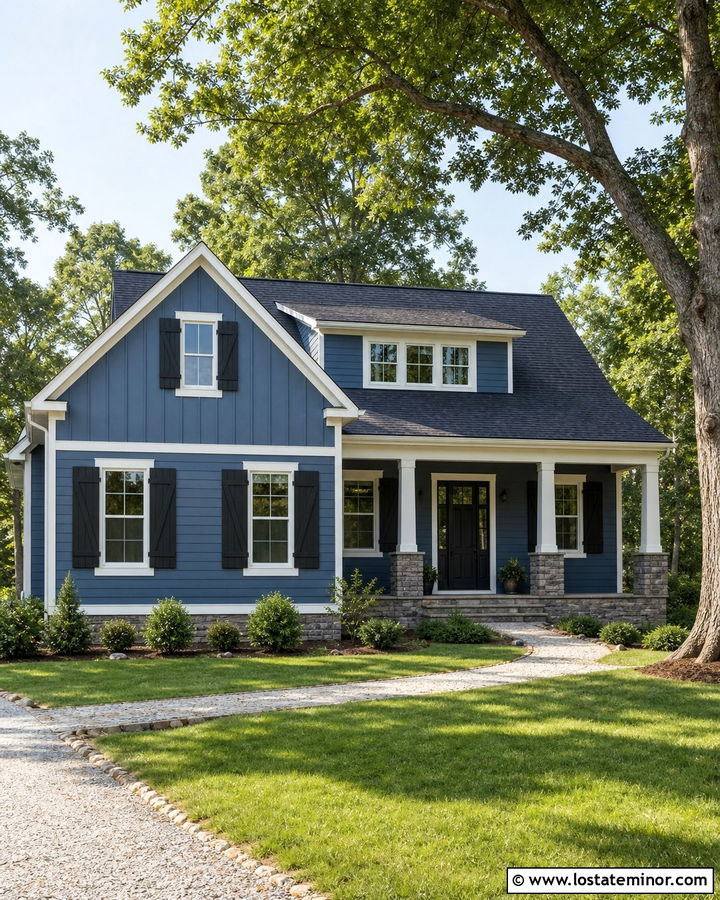Denim Blue House With Board And Batten Shutters - 30 Denim Blue House Design With Shutters Ideas