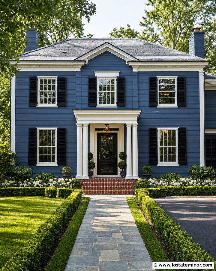 Denim Blue House With Brass Storm Door Hardware - 30 Denim Blue House Design With Storm Door Ideas