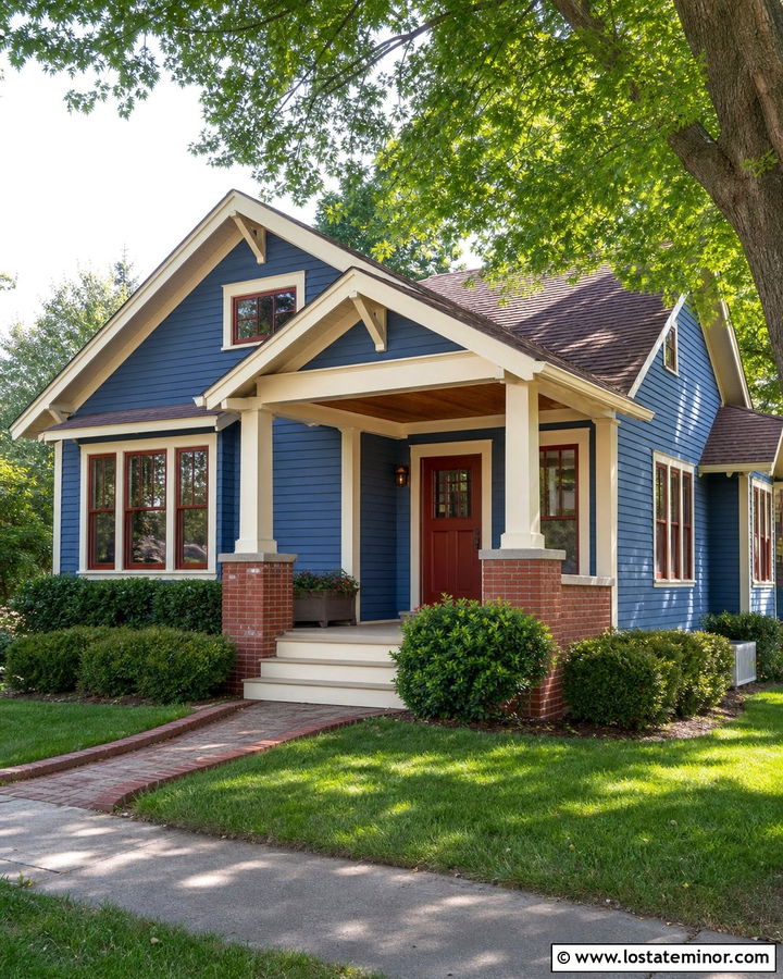 Denim Blue House With Brick Red Trim - 30 Denim Blue House Design With Trim Ideas