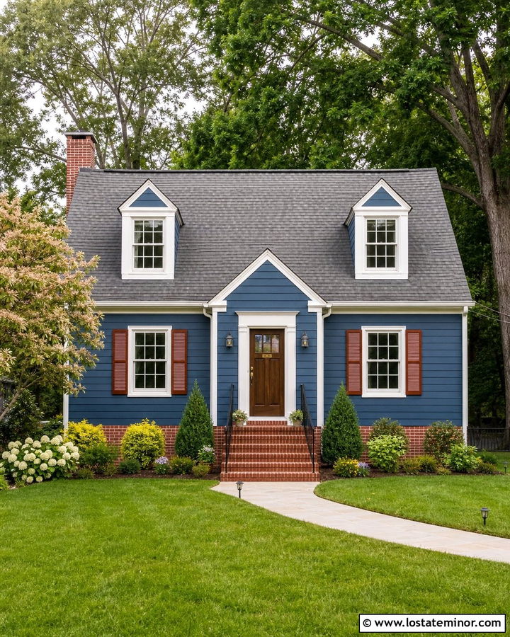 Denim Blue House With Brick Shutters - 30 Denim Blue House Design With Brick Accents Ideas