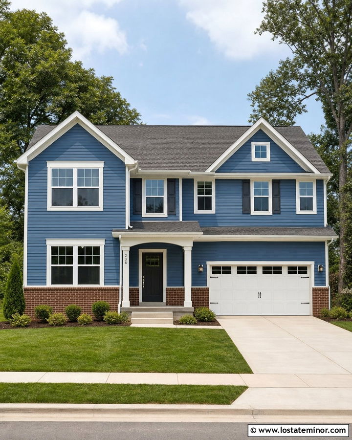 Denim Blue House With Brick Wainscoting - 30 Denim Blue House Design With Brick Accents Ideas