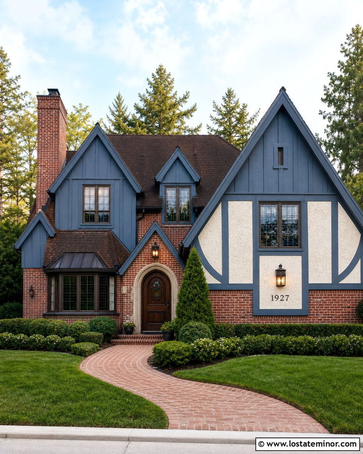 Denim Blue House With Bronze House Numbers - 30 Denim Blue House Design With House Numbers Ideas