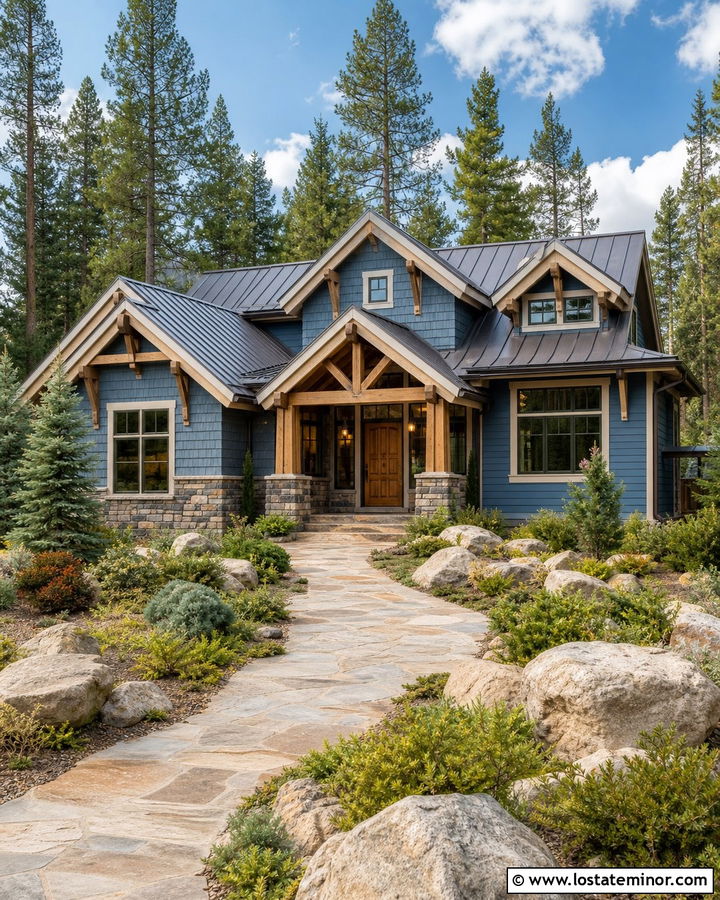Denim Blue House With Bronze Metal Roof - 30 Denim Blue House Design With Roof Ideas