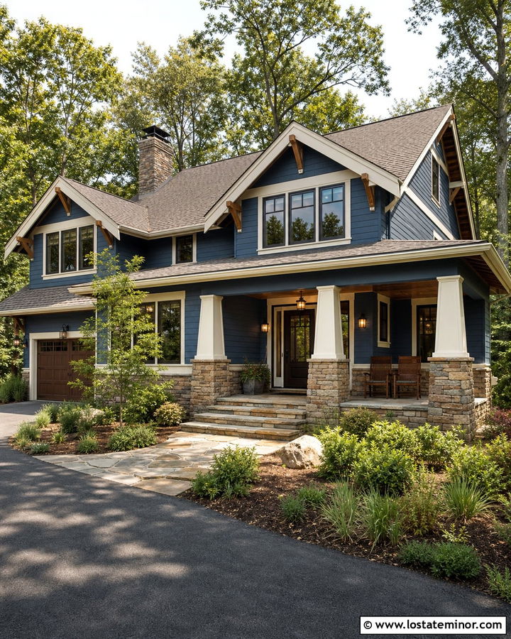 Denim Blue House With Bronze Storm Door - 30 Denim Blue House Design With Storm Door Ideas
