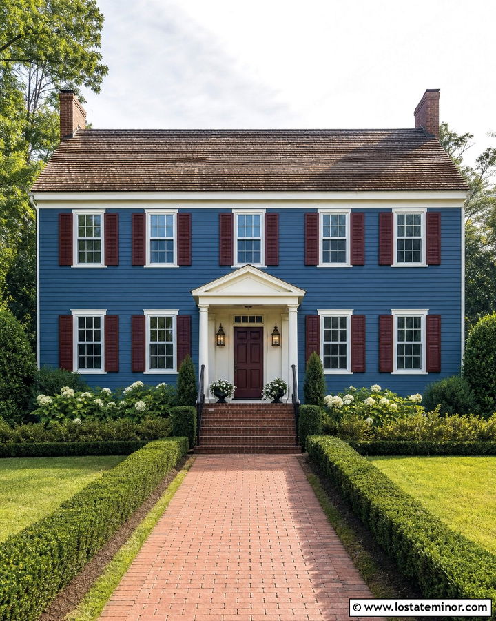 Denim Blue House With Burgundy Trim - 30 Denim Blue House Design With Trim Ideas