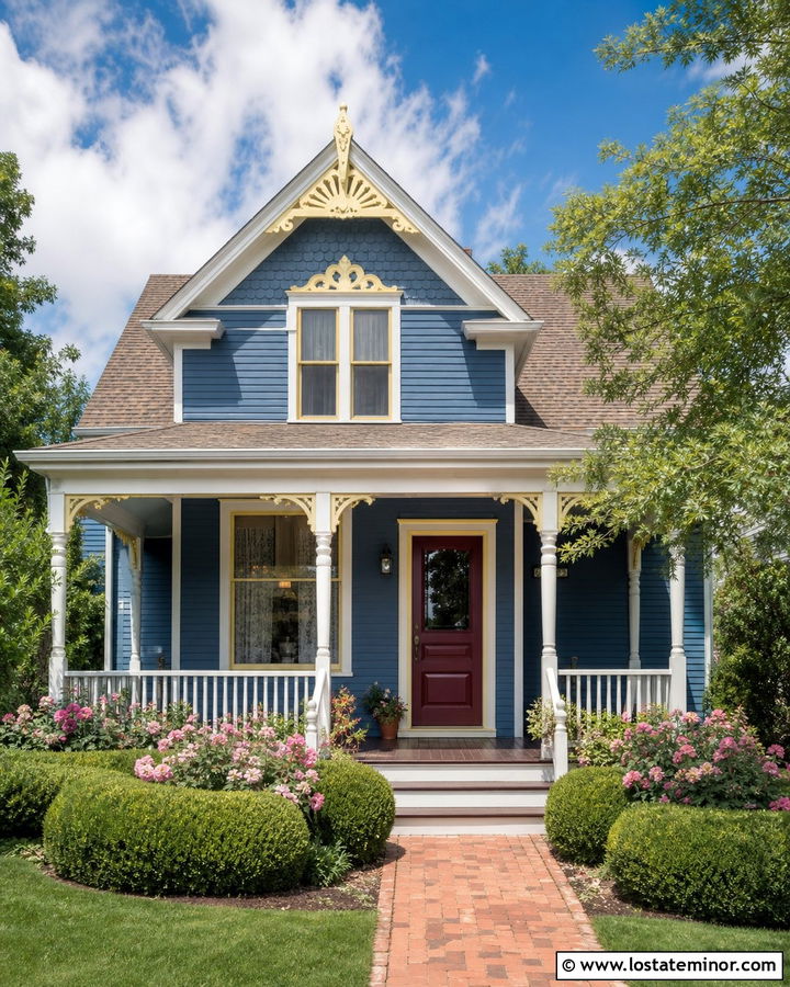 Denim Blue House With Buttery Yellow Trim - 30 Denim Blue House Design With Trim Ideas