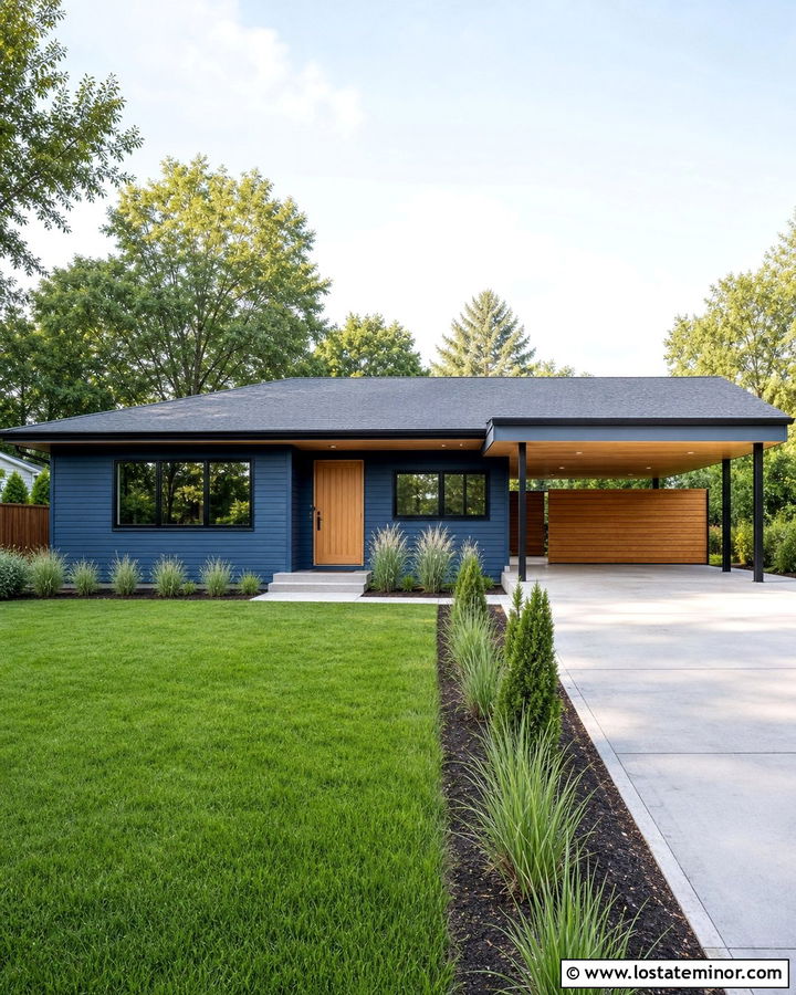 Denim Blue House With Carport Privacy Wall - 30 Denim Blue House Design With Carport Ideas