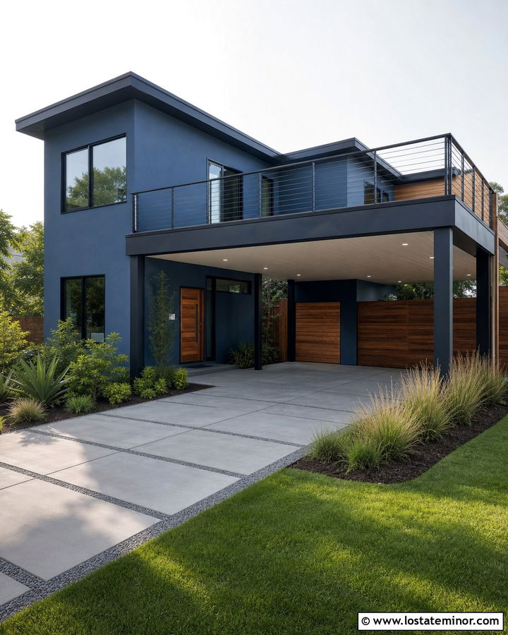 Denim Blue House With Carport Roof Deck - 30 Denim Blue House Design With Carport Ideas