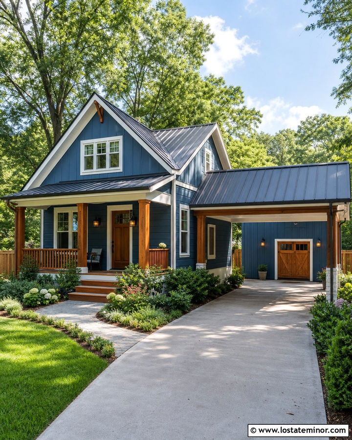 Denim Blue House With Carport Workshop - 30 Denim Blue House Design With Carport Ideas