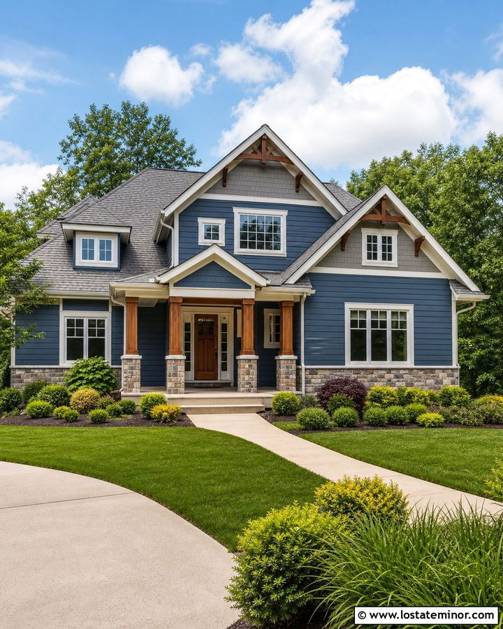 Denim Blue House With Cedar Accents And Gray Shingles - 30 Denim Blue House Design With Shingles Ideas