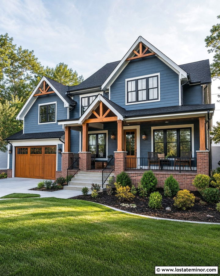 Denim Blue House With Cedar And Brick - 30 Denim Blue House Design With Brick Accents Ideas
