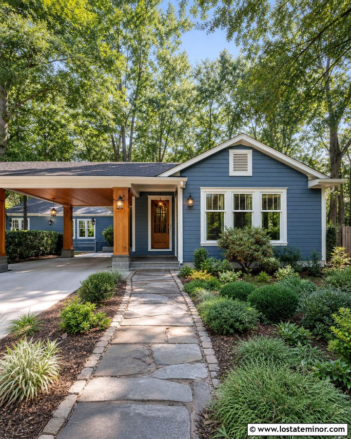 Denim Blue House With Cedar Carport Posts - 30 Denim Blue House Design With Carport Ideas