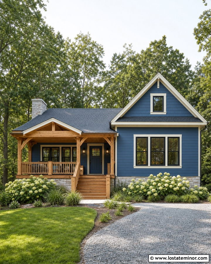 Denim Blue House With Cedar Front Porch - 30 Denim Blue House Design With Front Porch Ideas