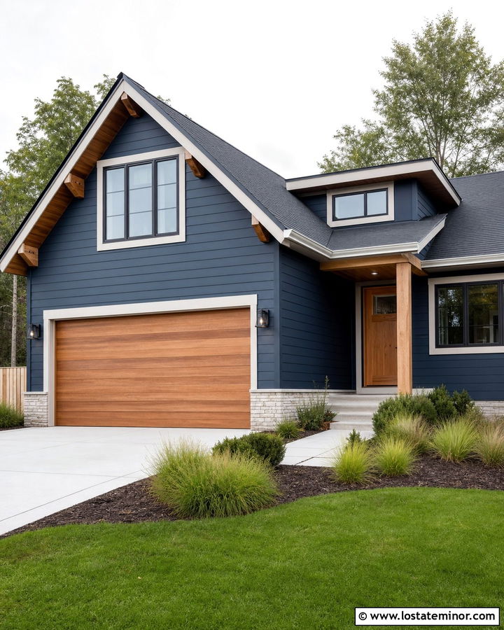 Denim Blue House With Cedar Garage Door - 30 Denim Blue House Design With Garage Door Ideas
